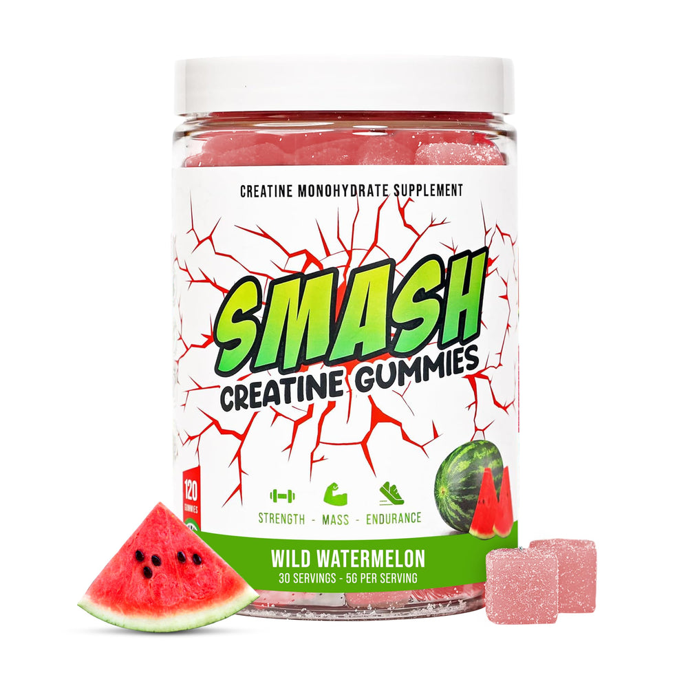 Smash Creatine Gummies watermelon bottle ready for workout energy