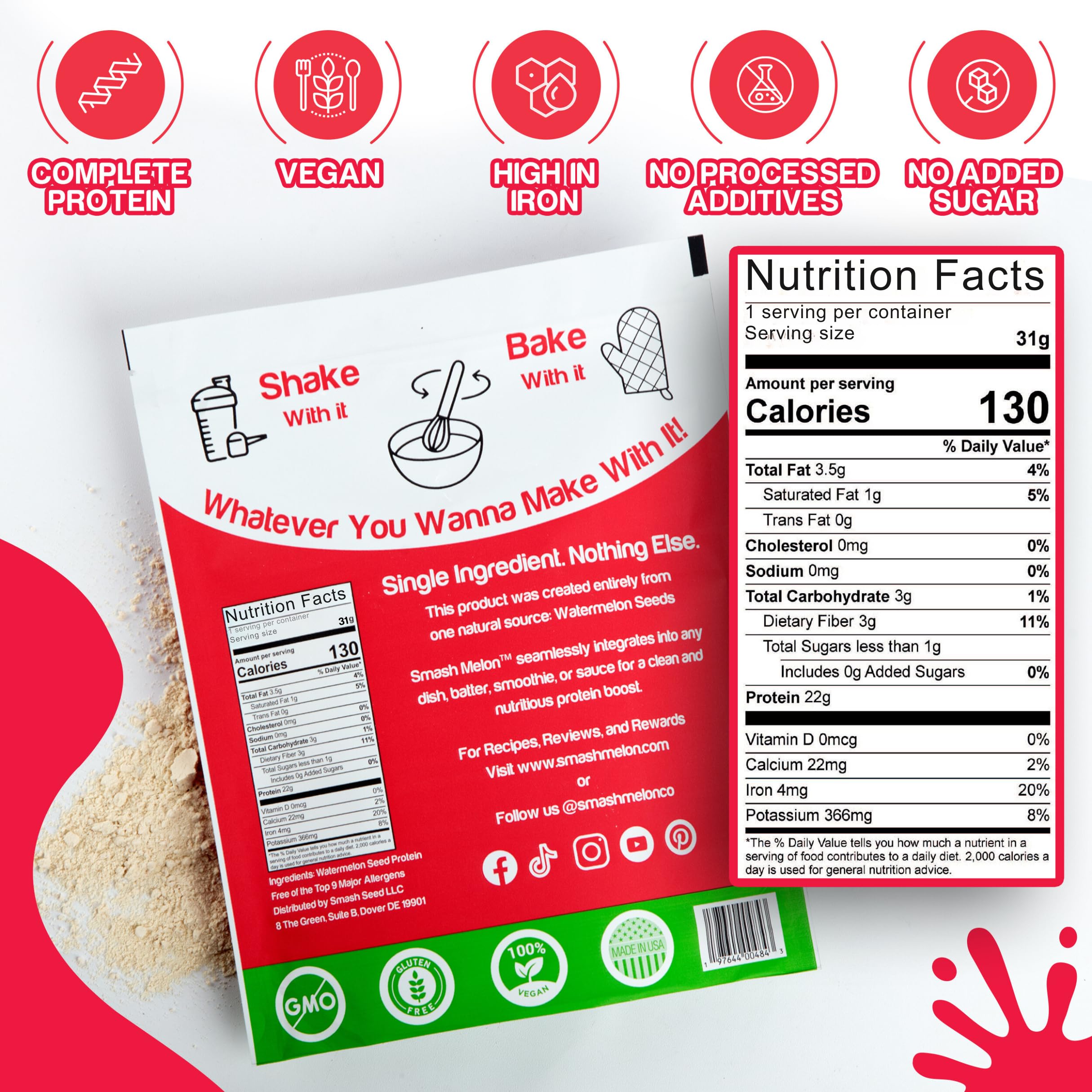 Smash Melon single-ingredient formula from watermelon seeds for clean nutrition.