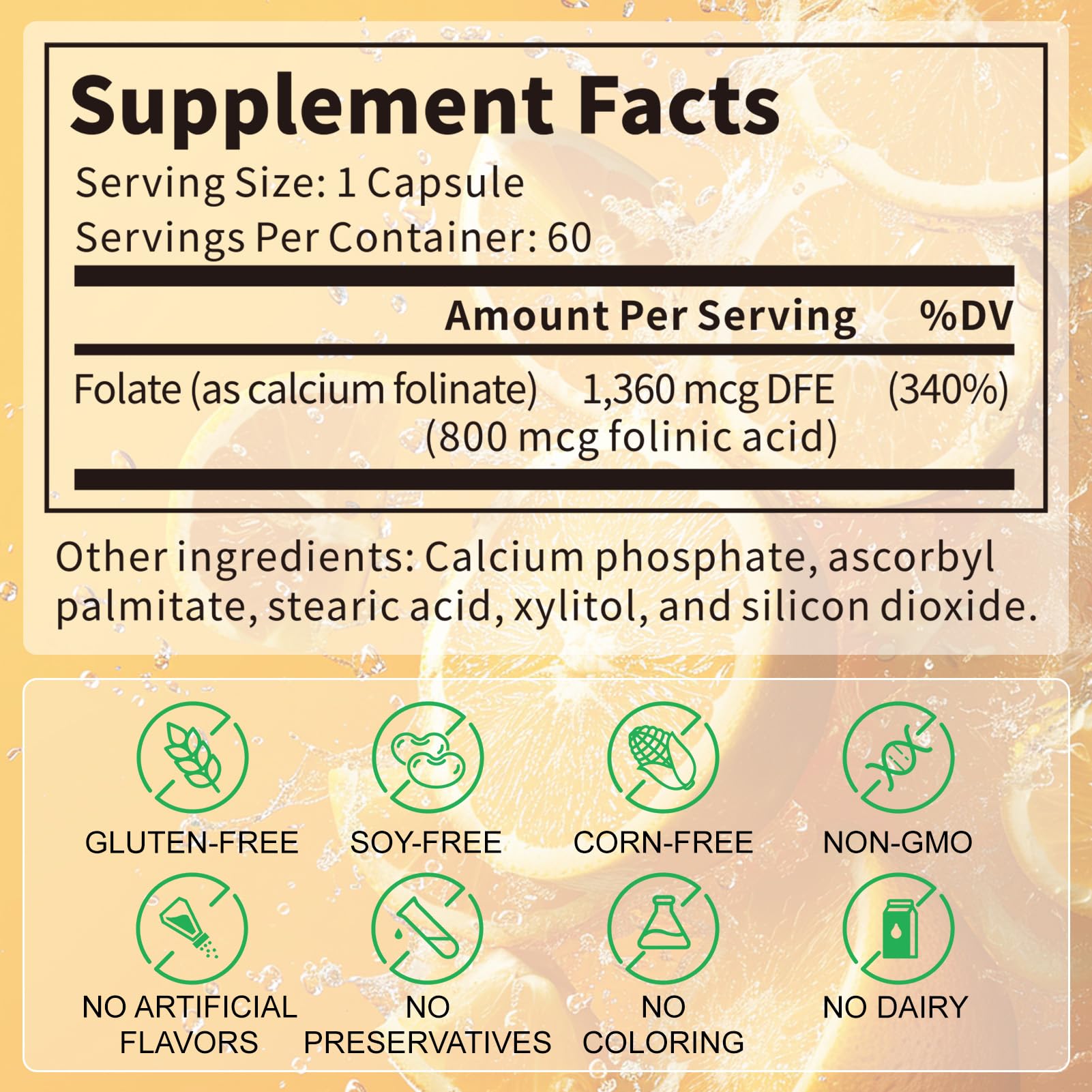 Capsules close-up showing easy-absorb folinic acid for gentle energy
