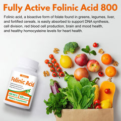 Vegan, non-GMO folinic acid label for everyday wellness