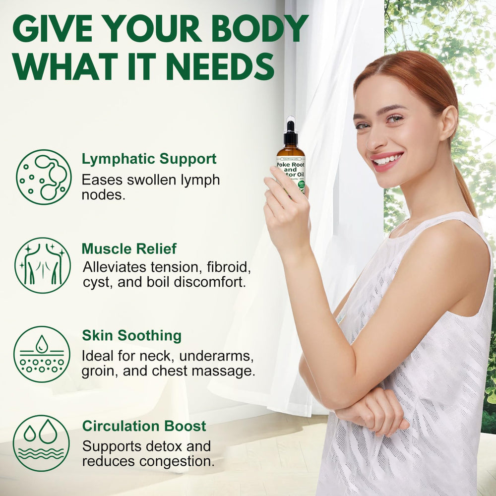 Smelling salts poke-root-castor-oil bottle back shows Vitamin E and non-GMO ingredients.