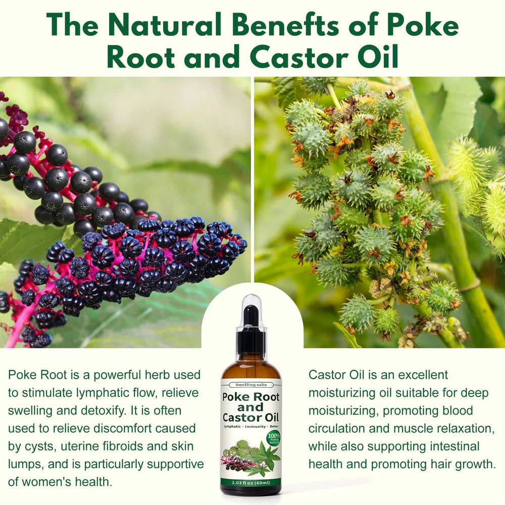 Smelling salts poke-root-castor-oil vitamin-e image highlights added nourishment for skin.