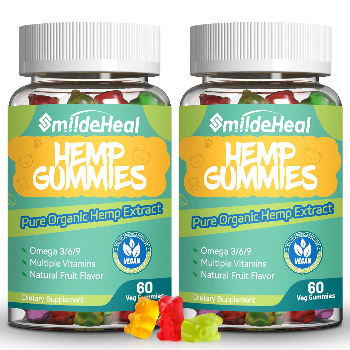 SmildeHeal 2-pack hemp gummies front view, a convenient daily wellness option.