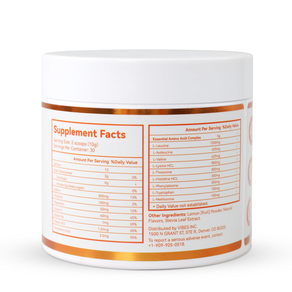 SmildeHeal EAAs electrolytes vegan label confirms plant-based and allergen-free.