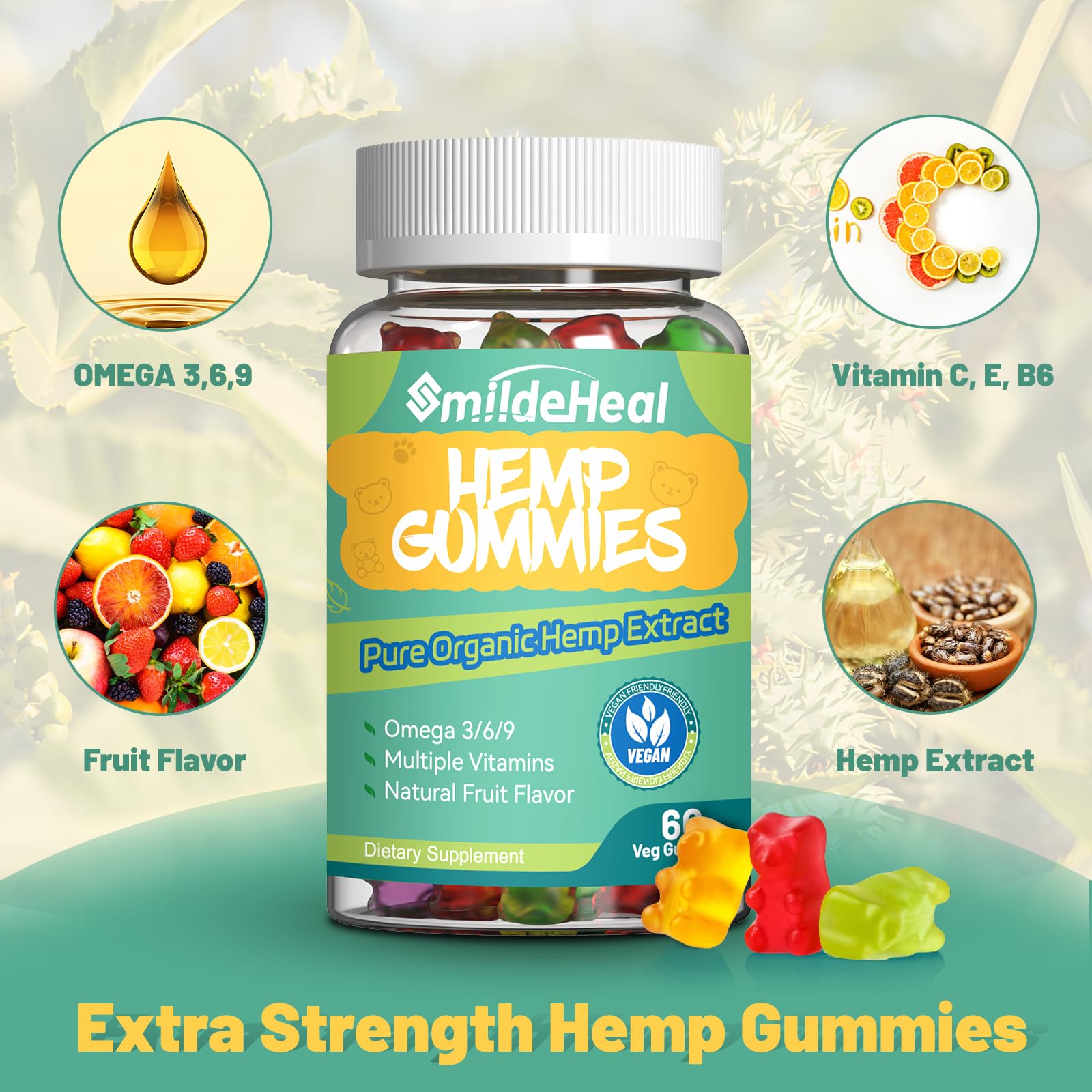 SmildeHeal hemp oil extract visual, showing nutrient-rich formula for daily use.