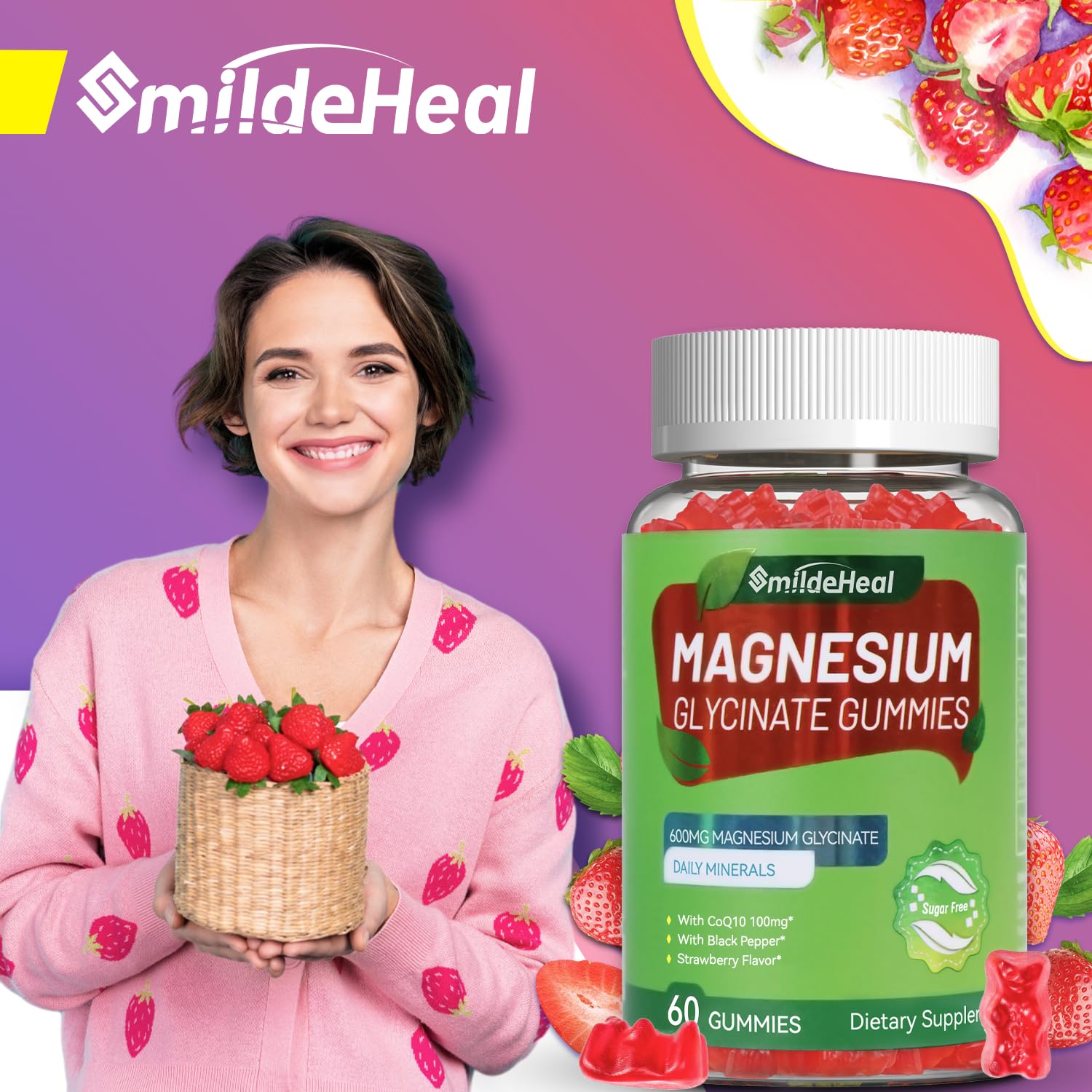 SmildeHeal gummies with black pepper extract visible for potential digestive support.