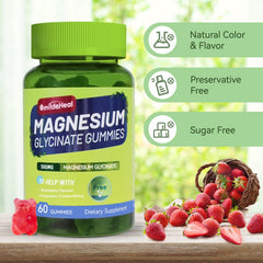 SmildeHeal Magnesium Glycinate Gummies closeup shows colorful strawberry chews for easy daily use.