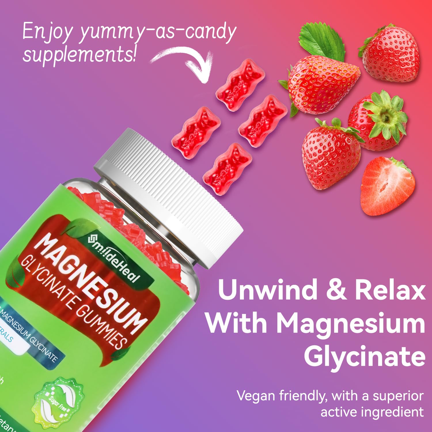 SmildeHeal gummies strawberry flavor inviting family-friendly snack.