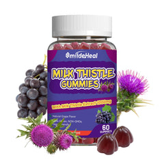 SmildeHeal Milk Thistle Gummies bottle on display for convenient daily use