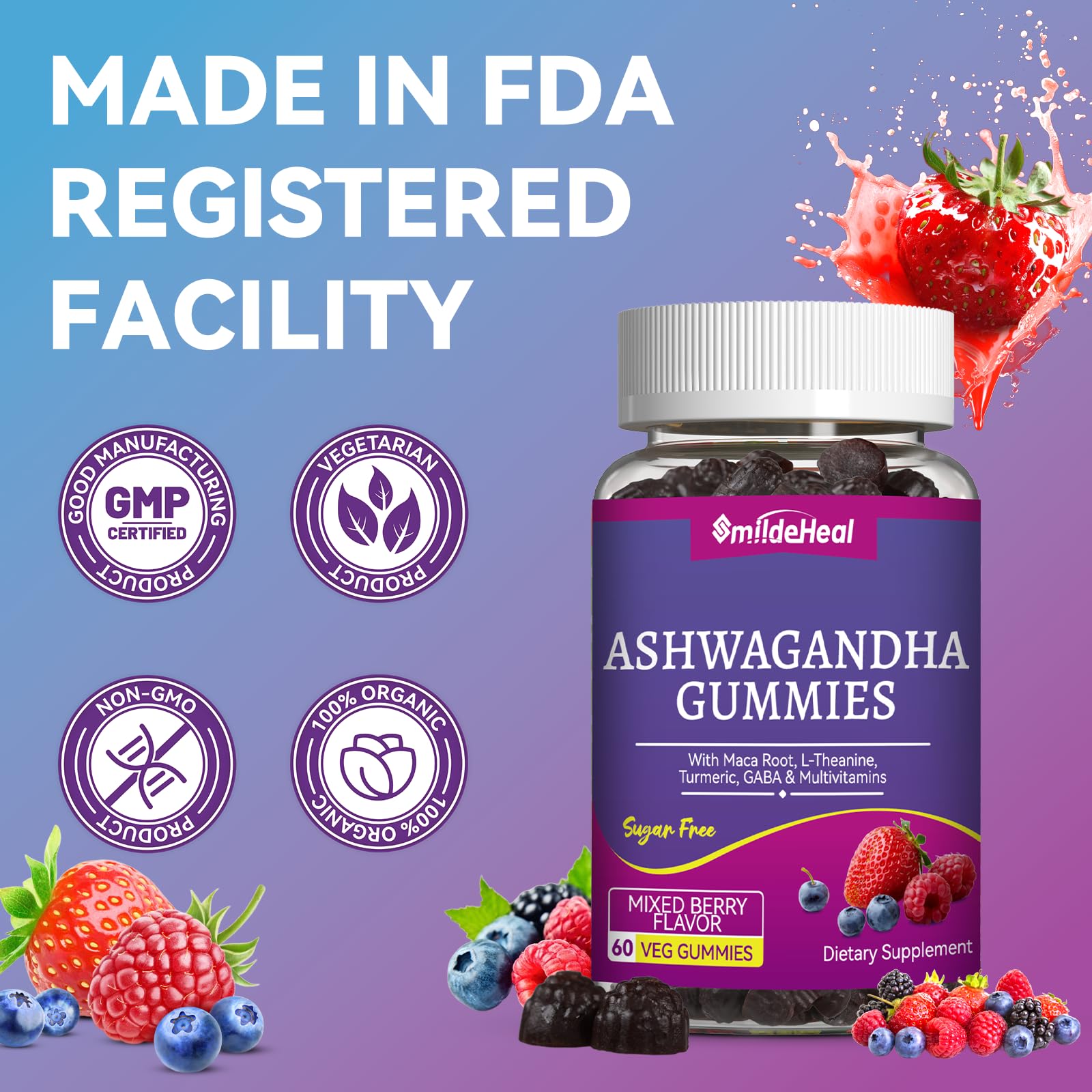 SmildeHeal mixed berry flavor gummies convey tasty, accessible daily supplement.