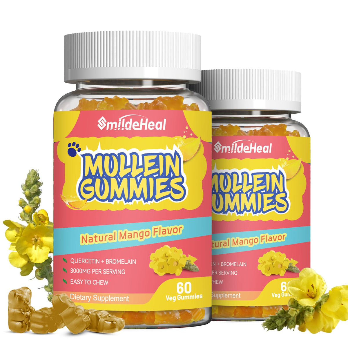 SmildeHeal Mullein Gummies bottle 120 count for daily lung support