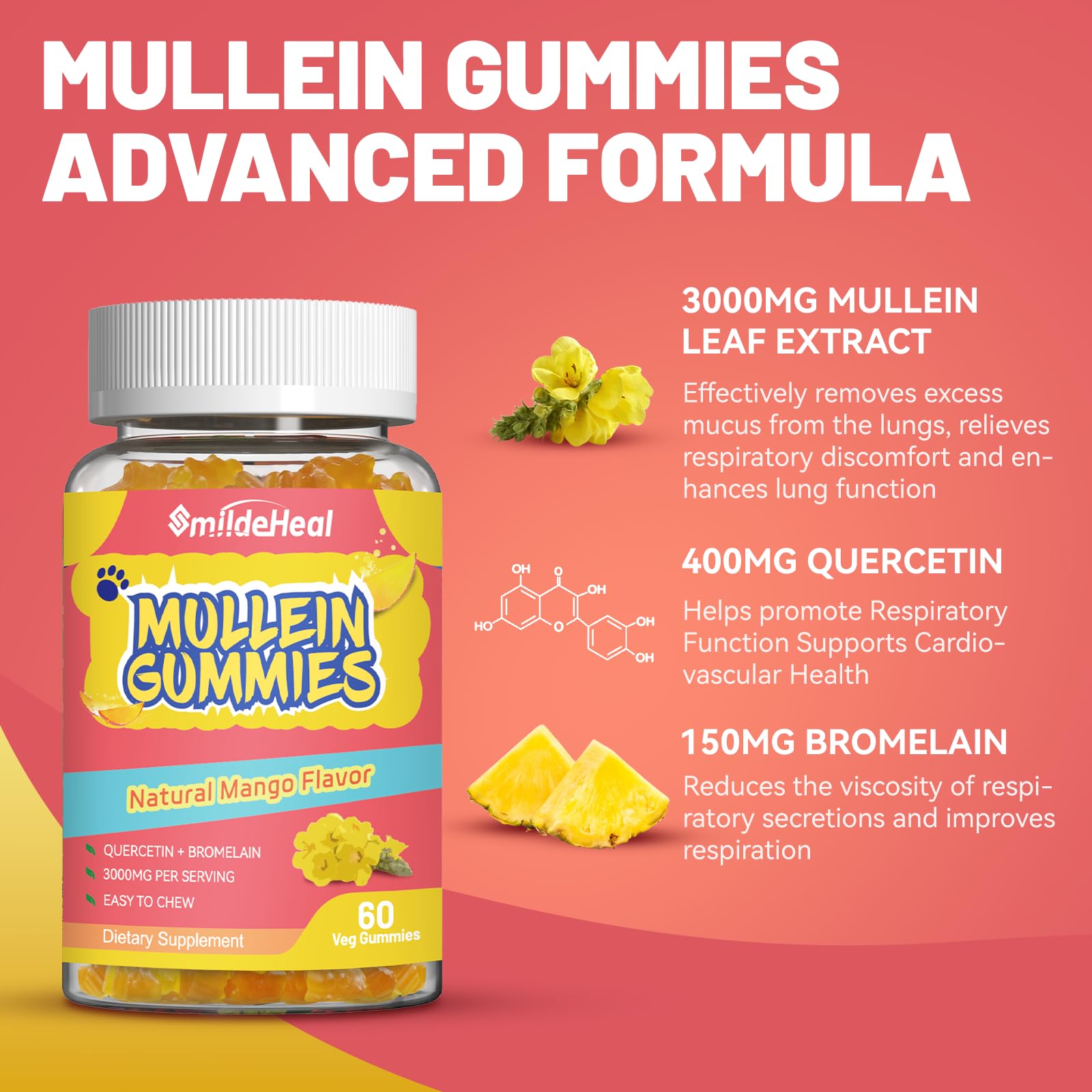 SmildeHeal Mullein Gummies vegan and gluten free label for dietary flexibility