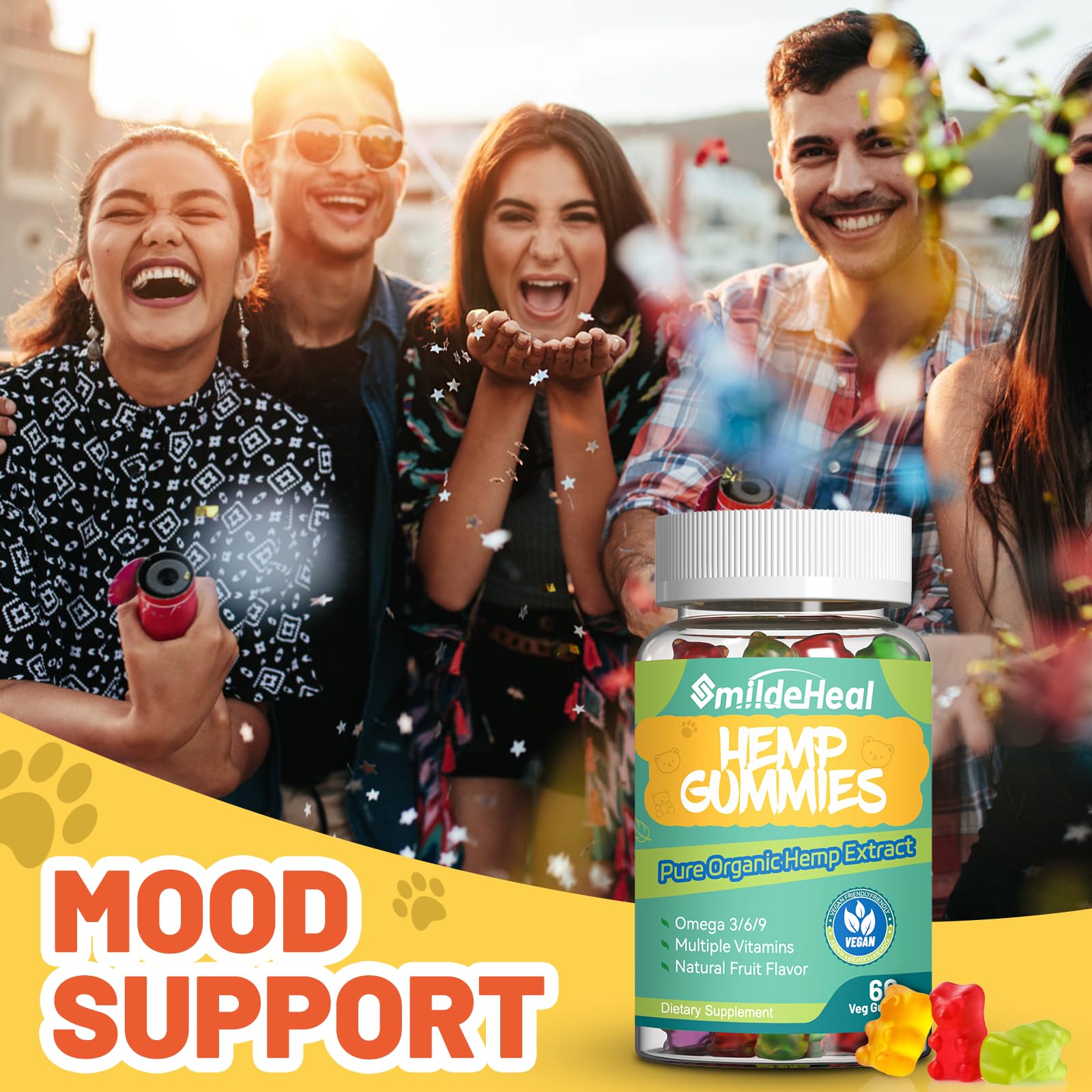 SmildeHeal omega-3-6-9 fats nutrition panel with gummies.