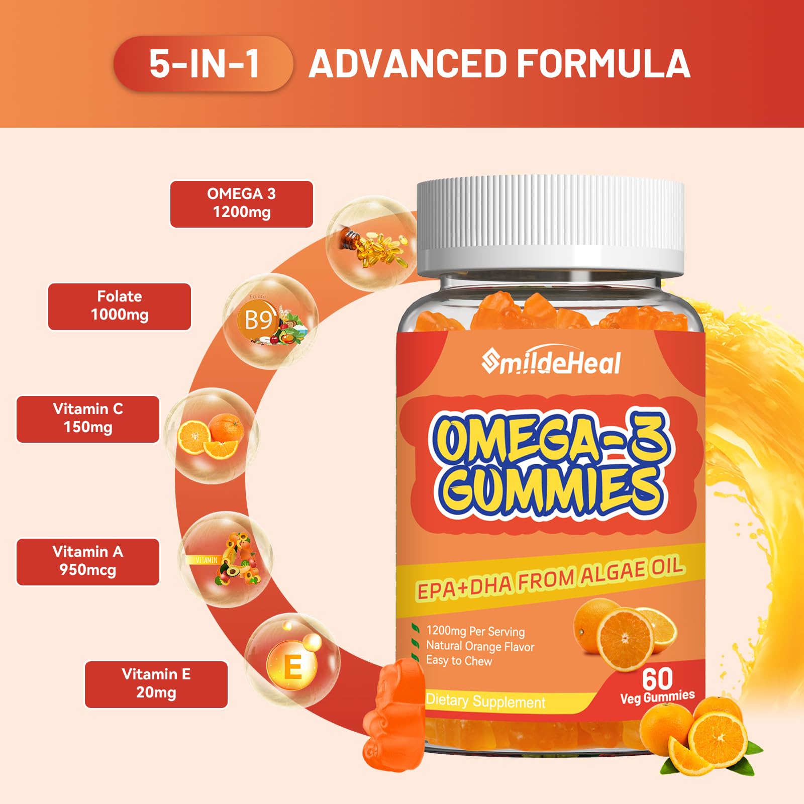 Close-up of SmildeHeal Omega-3 Gummies displaying chewy texture
