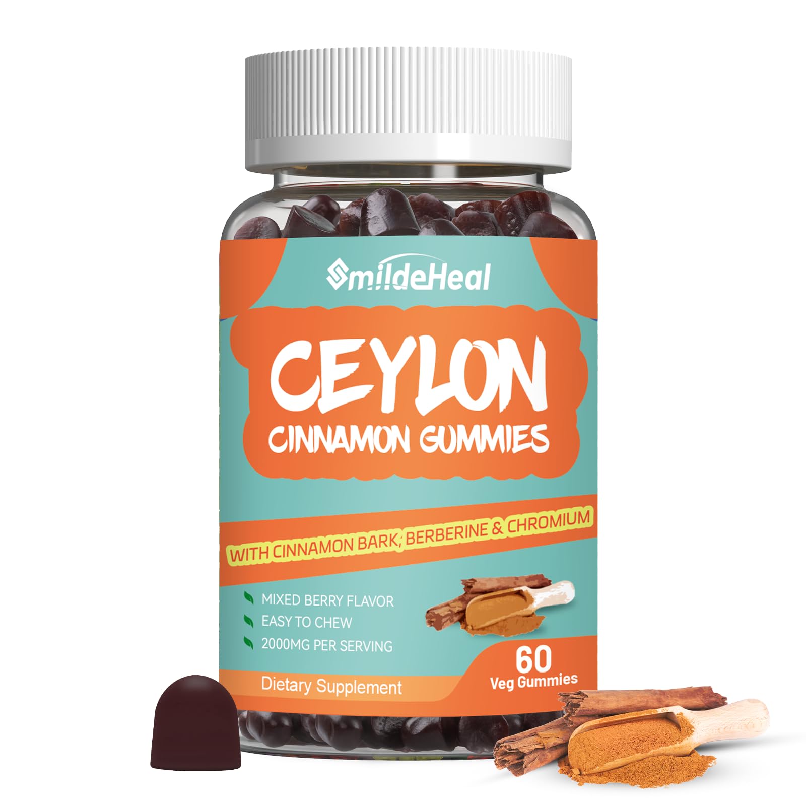 SmildeHeal sugar-free Ceylon cinnamon gummies bottle for daily wellness