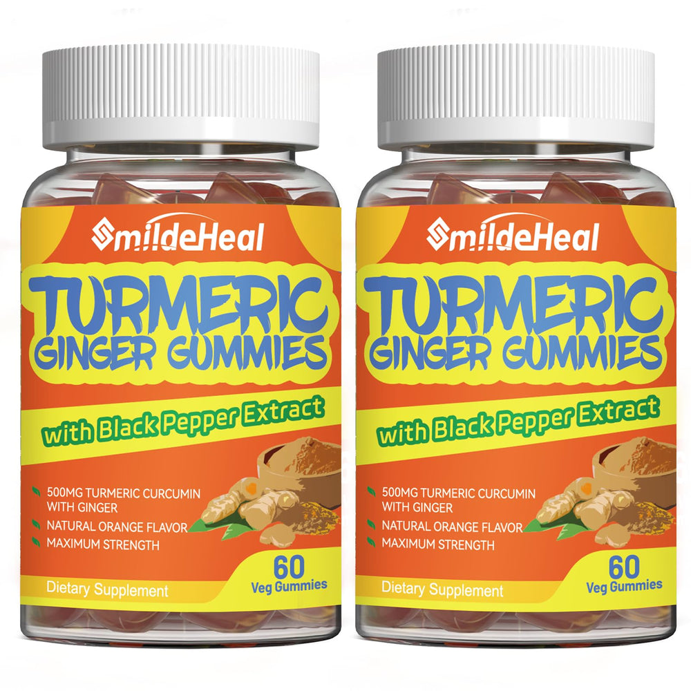 SmildeHeal Turmeric Curcumin Gummies orange-flavor bottle for daily antioxidant support.