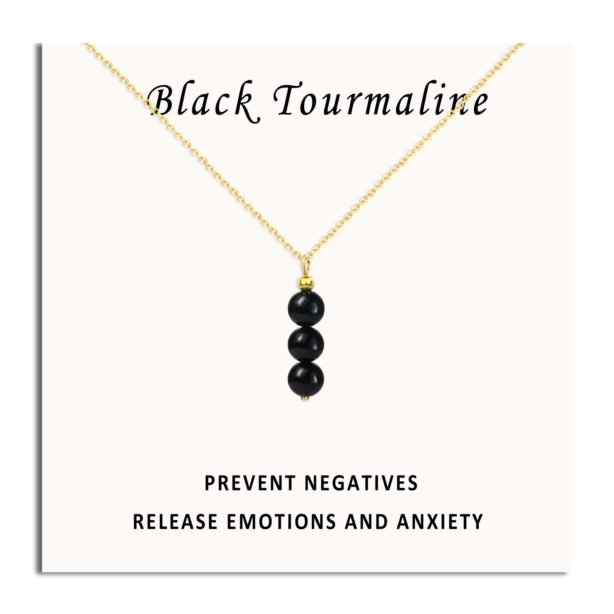 SmileBelle Black Tourmaline Necklace close-up bead shows natural color variation.
