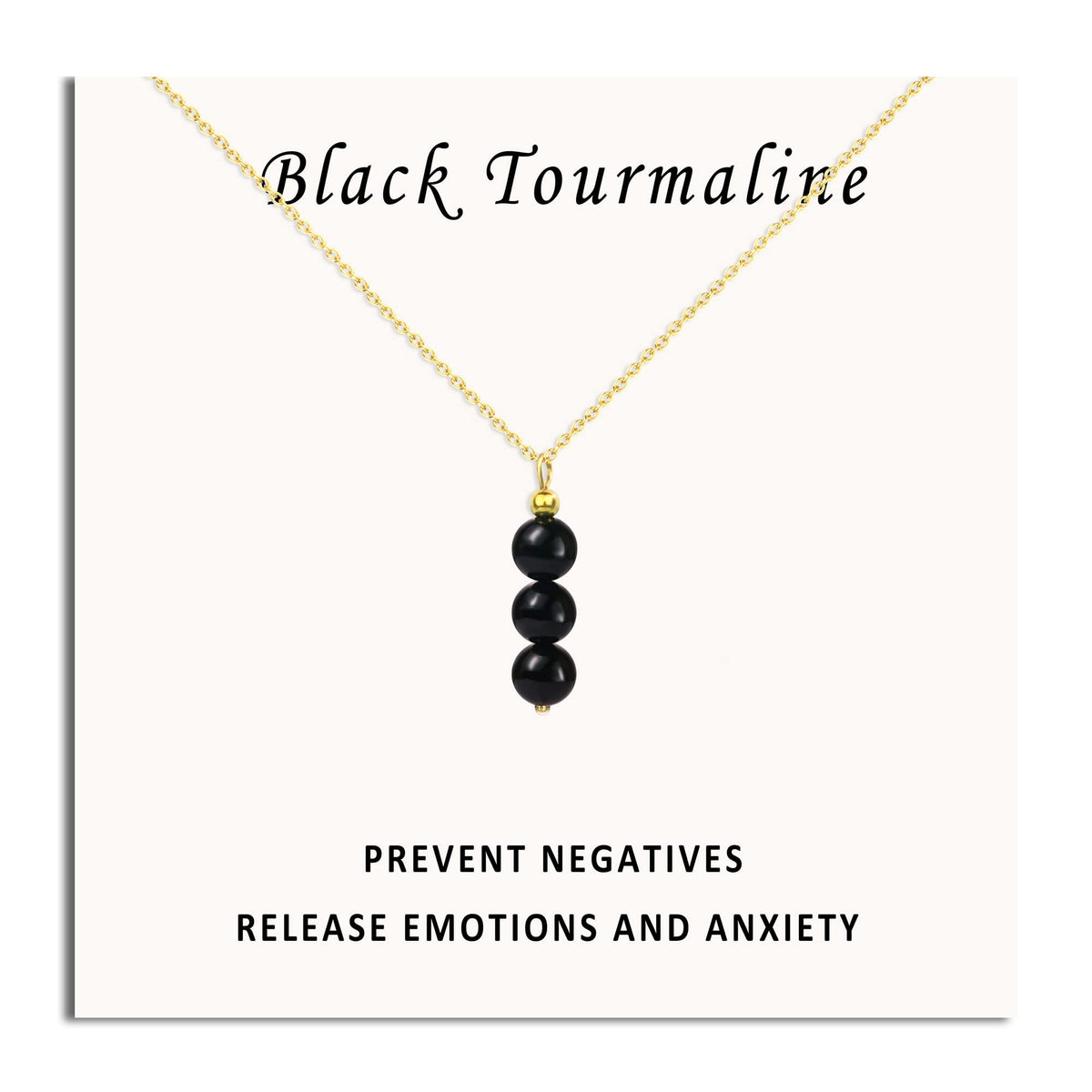 SmileBelle Black Tourmaline Necklace close-up bead shows natural color variation.
