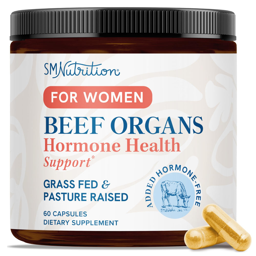 SMNutrition beef organ supplement packshot with 60 capsules for a full month of wellness support.