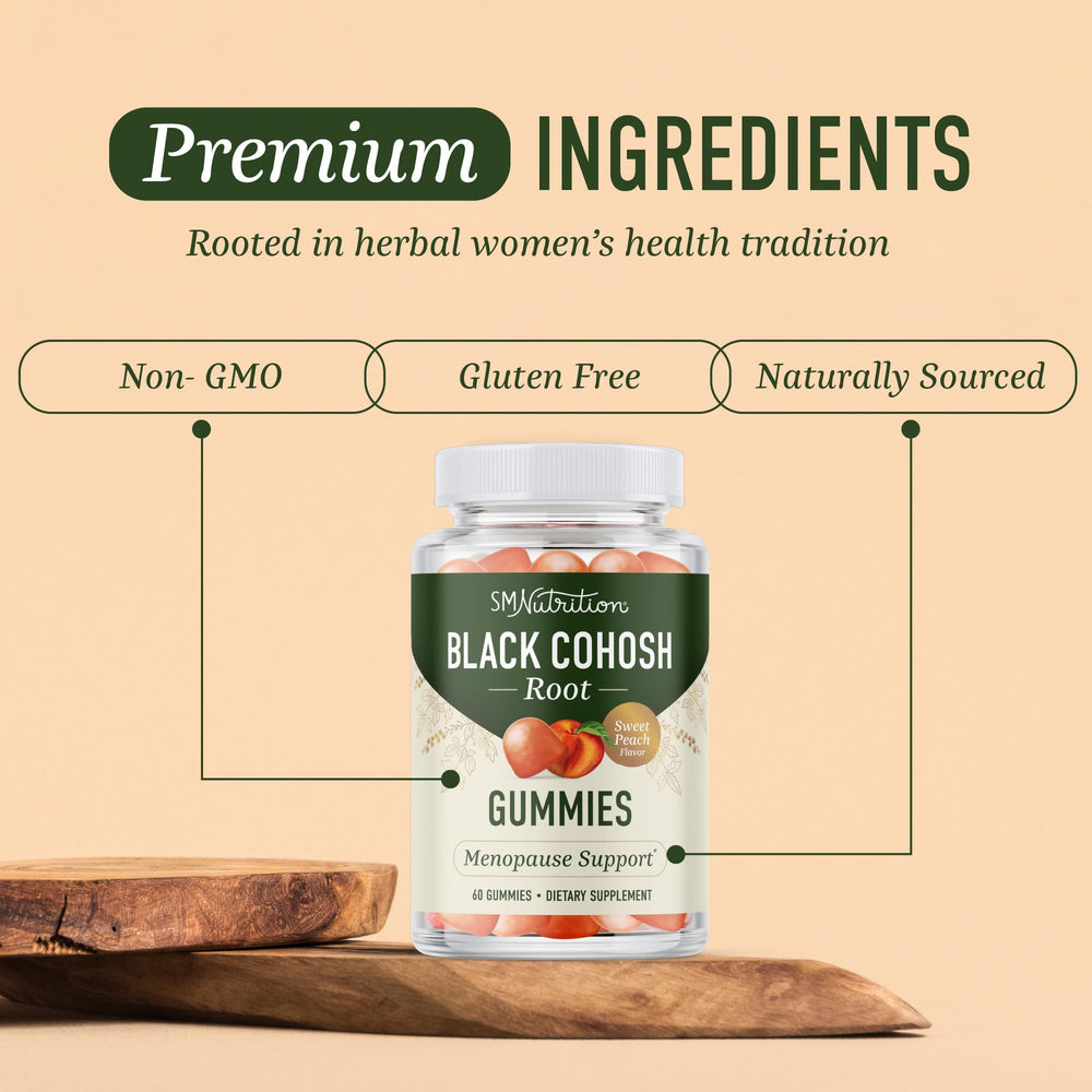 SMNutrition Black Cohosh gummies show chewy texture for an easy daily routine.