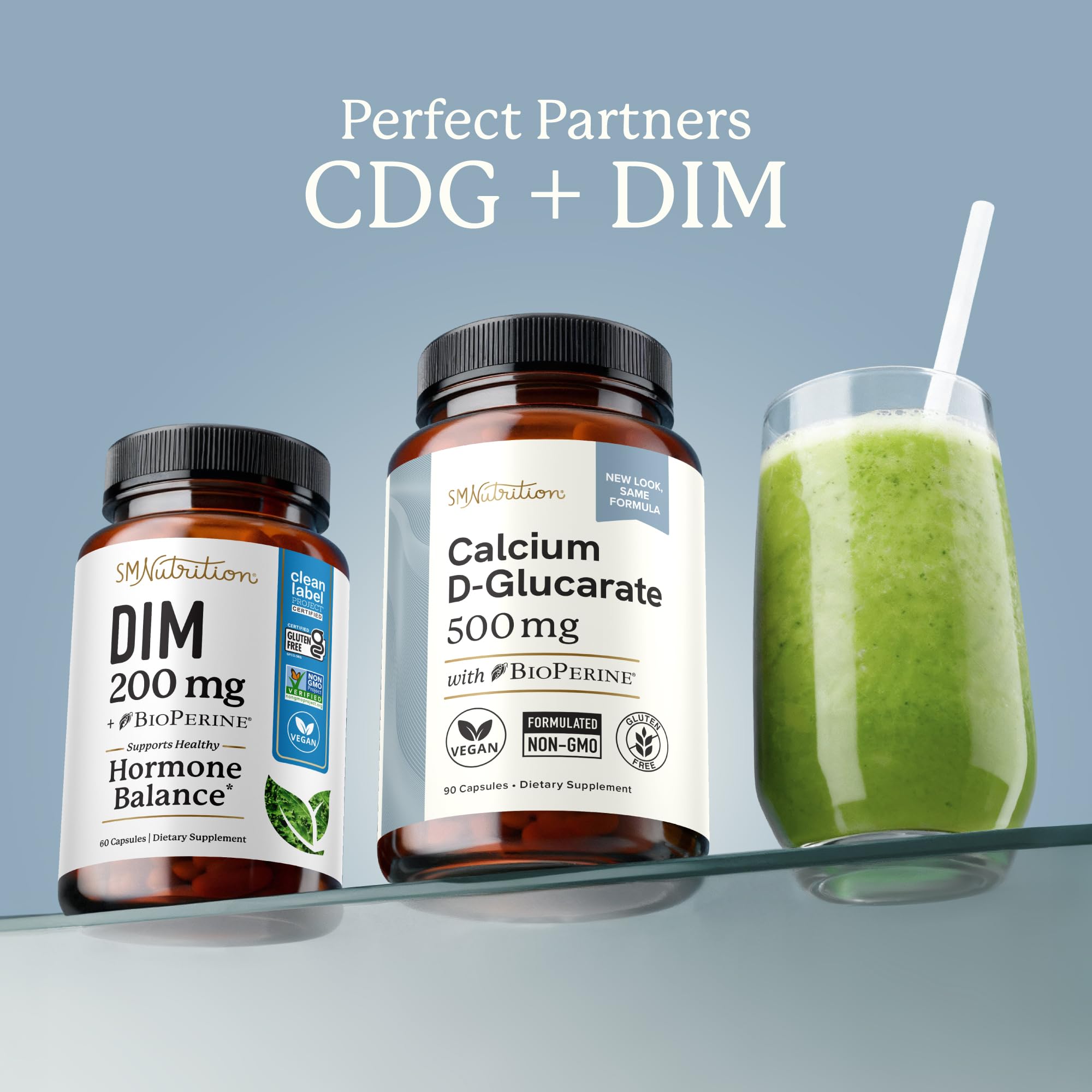 Glass of water beside SMNutrition CDG bottle during daily routine.