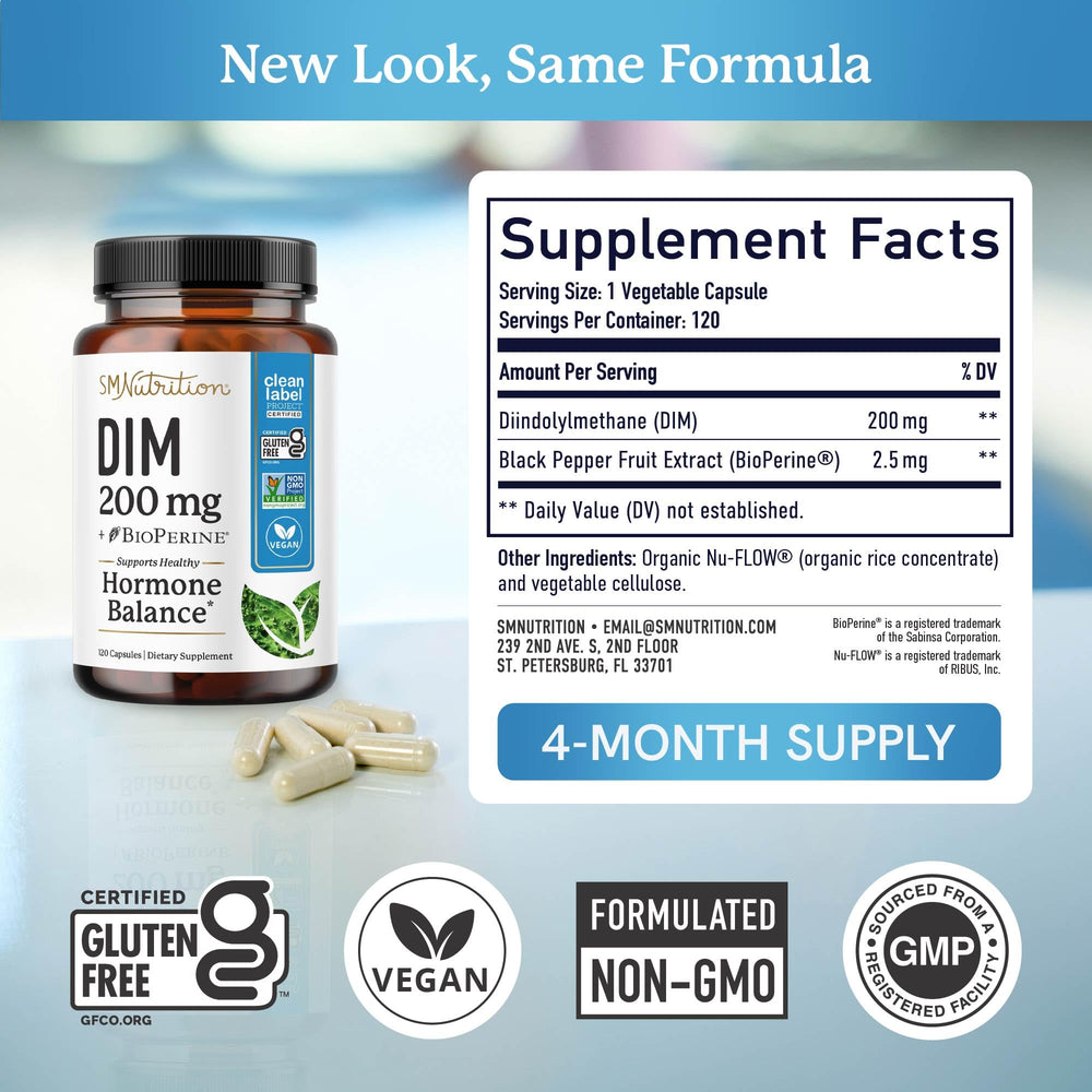 SMNutrition DIM bottle on a white backdrop for daily routine