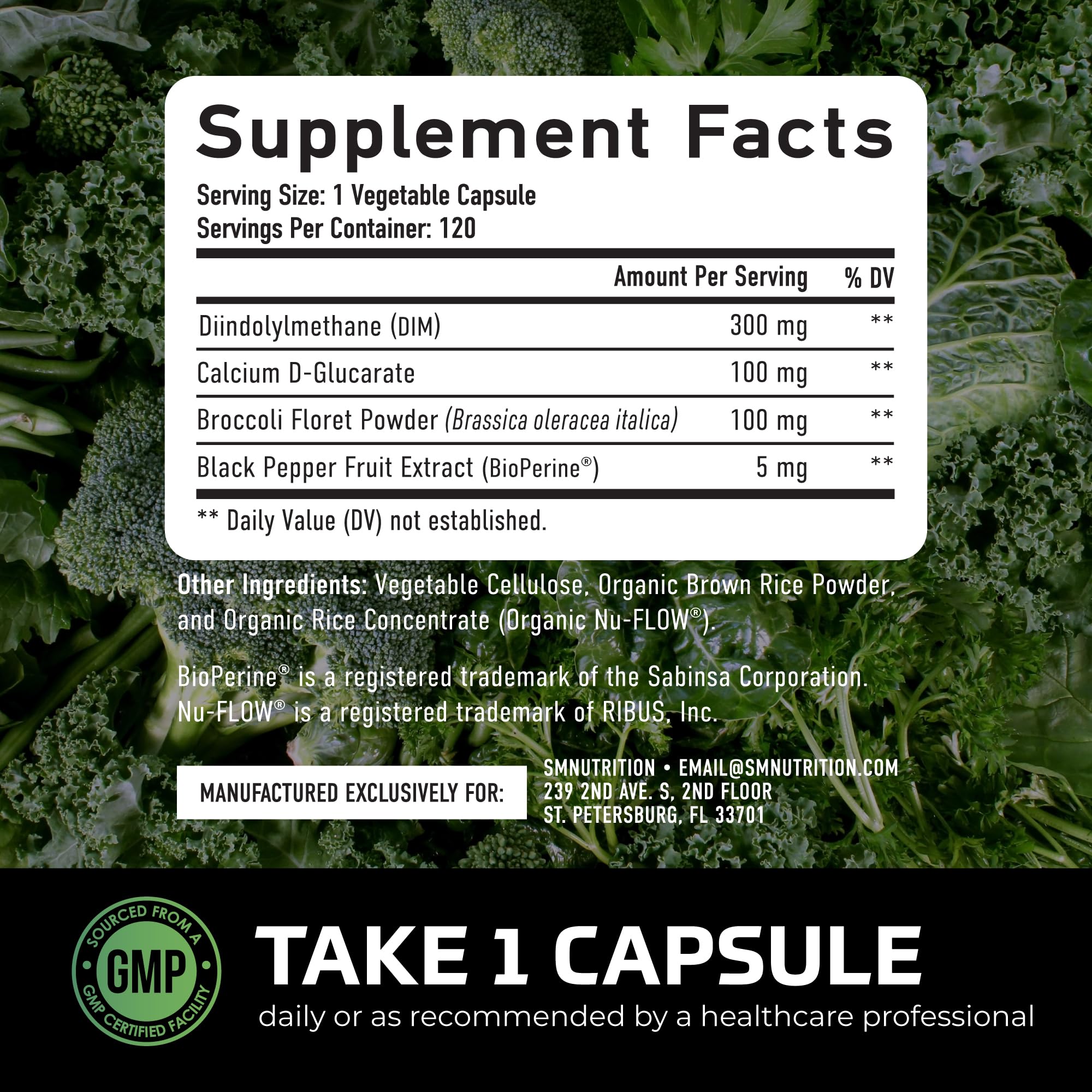 Vegan non-GMO DIM supplement labeling by SMNutrition