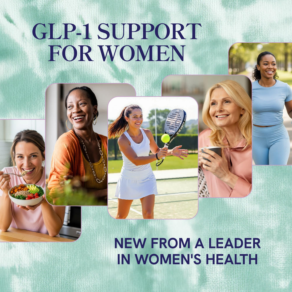 SMNutrition GLP-1 daily-use capsules beside a glass of water