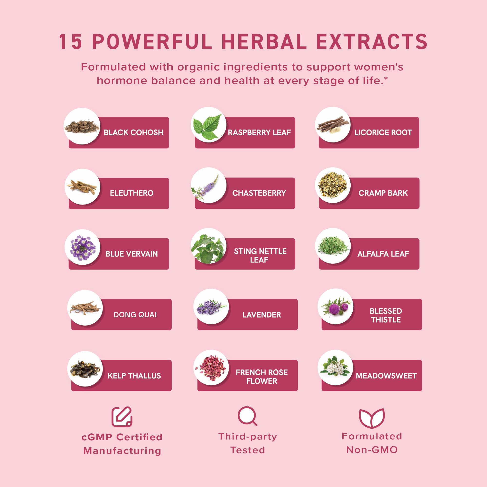 Closeup of SMNutrition organic herbal blend used in Hormone Balance.