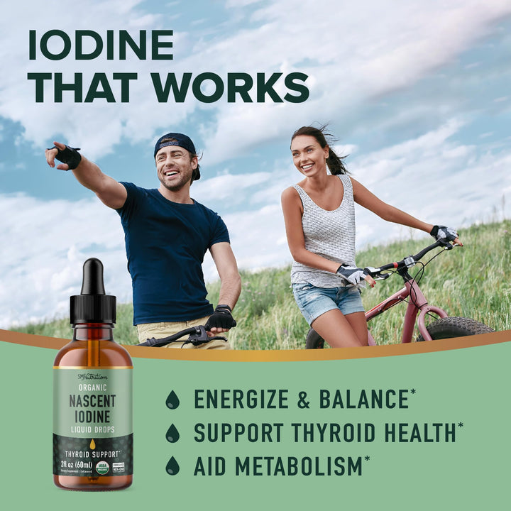 SMNutrition Organic Iodine Drops pouring to show easy dosing for daily iodine intake.
