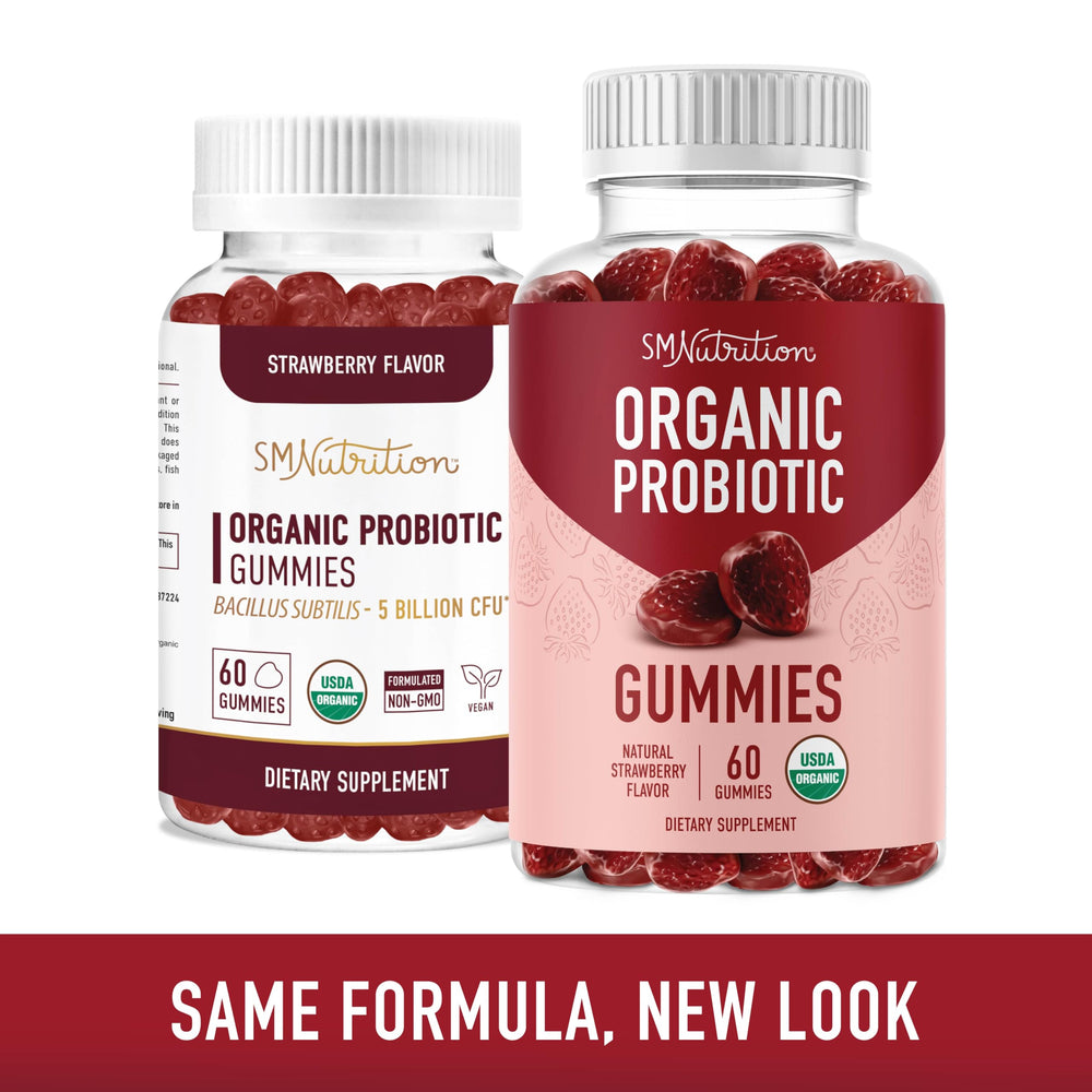 SMNutrition Organic Probiotics Gummies strawberry close-up looks chewy and inviting