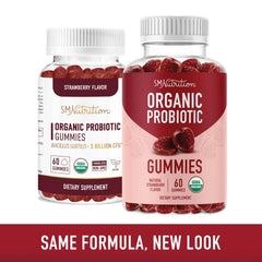 SMNutrition Organic Probiotics Gummies strawberry close-up looks chewy and inviting