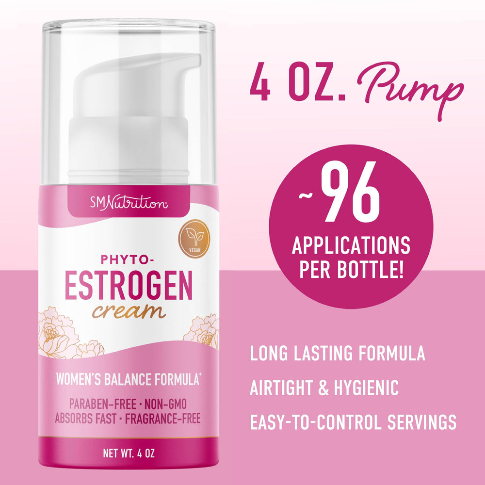 Flat lay of SMNutrition Phyto Estrogen Cream ingredients including wild yam and black cohosh