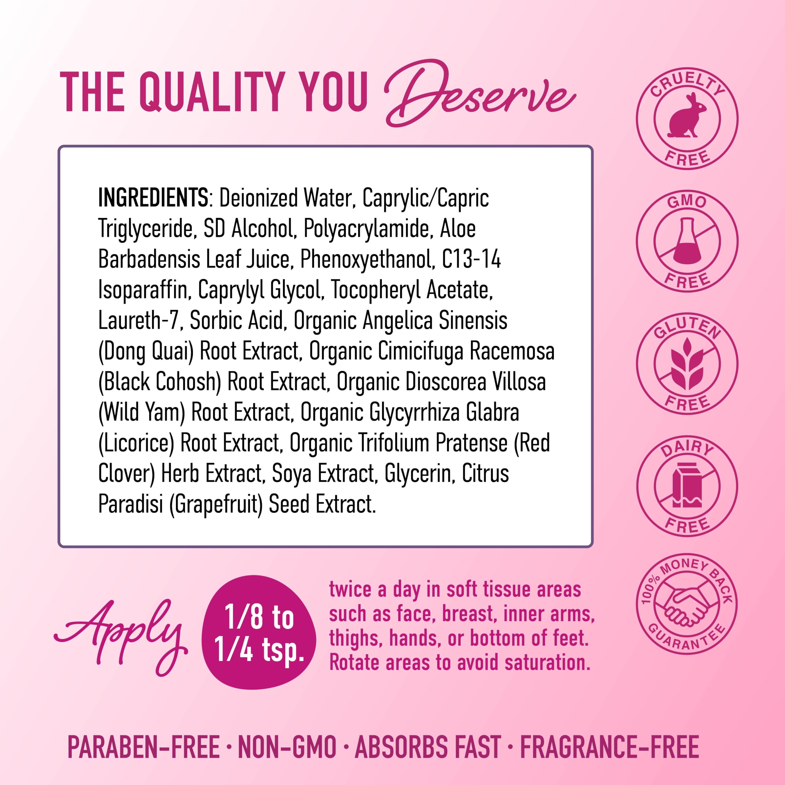 SMNutrition Phyto Estrogen Cream vegan, paraben-free symbol and clean skincare claim