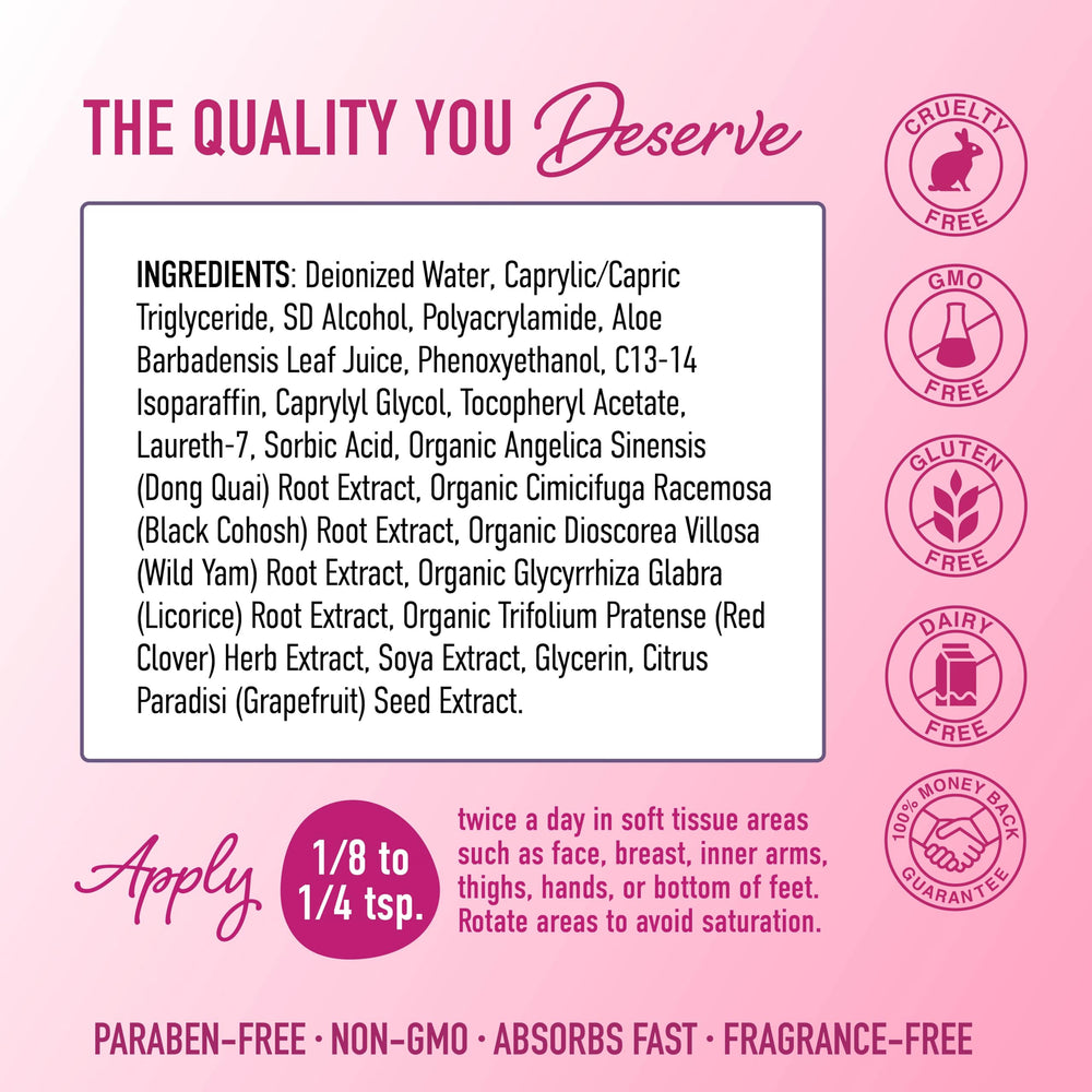 SMNutrition Phyto Estrogen Cream vegan, paraben-free symbol and clean skincare claim