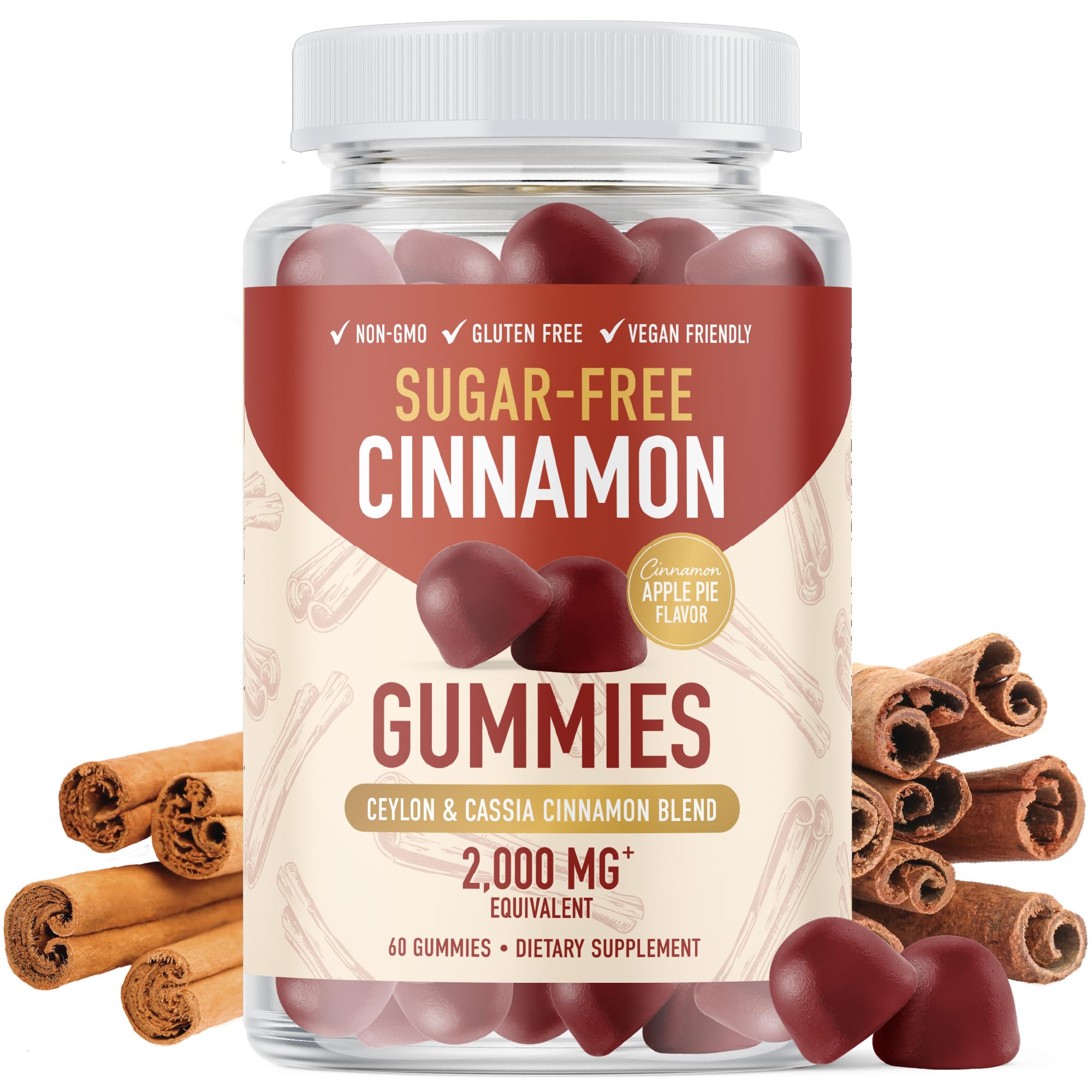 SMNutrition Sugar-Free Cinnamon Gummies label closeup showing no added sugar and ingredients