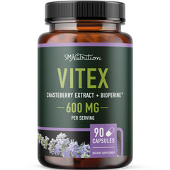 SMNutrition Vitex chasteberry capsules in bottle support daily hormone balance.