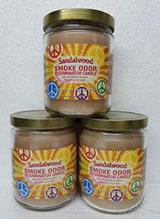 Smoke Odor Exterminator sandalwood label on the jar highlights scent and odor-control for interior spaces.