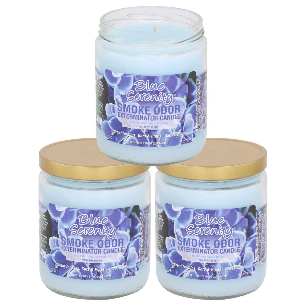 Smoke Odor Exterminator Blue Serenity 13oz jar candle for refreshing indoor air and soothing ambiance