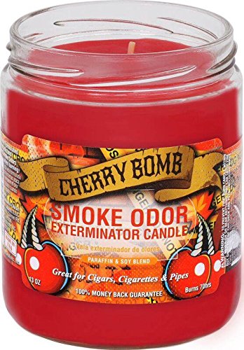 Smoke Odor Exterminator Cherry Bomb 13oz jar candle, long-lasting fruity scent for living rooms