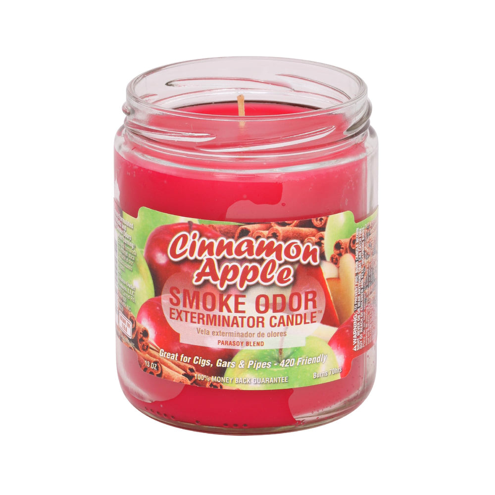 Smoke Odor Exterminator Cinnamon Apple candle reduces smoke odors and freshens spaces.