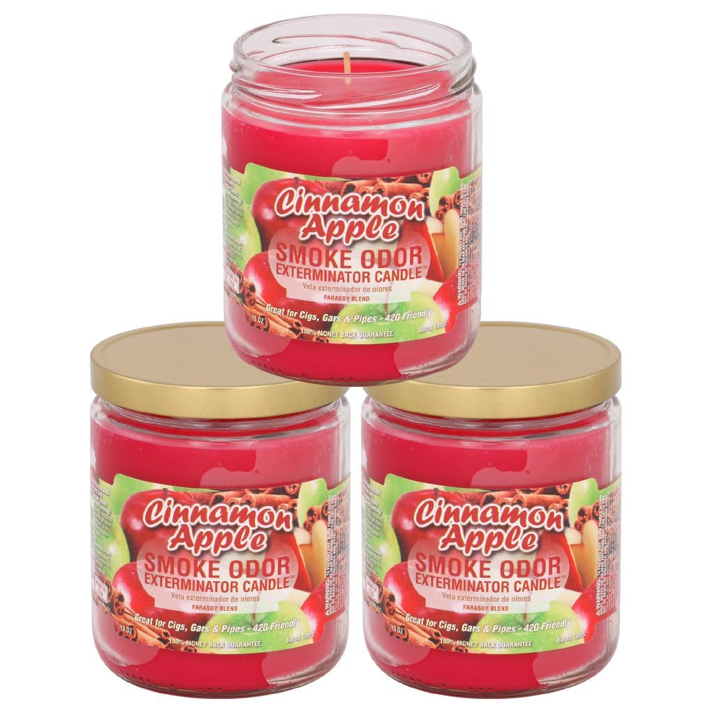 Smoke Odor Exterminator Cinnamon Apple jar candle provides long-lasting aroma to refresh spaces