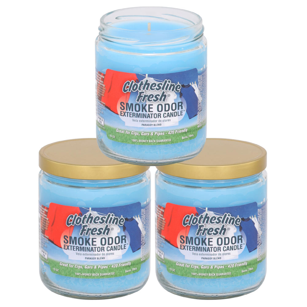 Smoke Odor Exterminator Clothesline Fresh 13oz jar candle set, odor control and fresh scent for any room.
