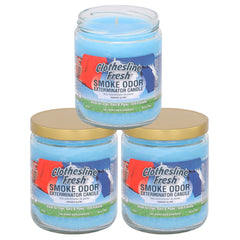 Smoke Odor Exterminator Clothesline Fresh 13oz jar candle set, odor control and fresh scent for any room.