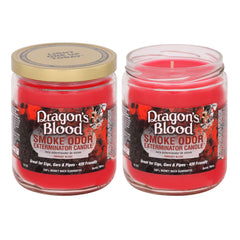 Smoke Odor Exterminator Dragon's Blood jar candle; odor removal and inviting aroma.