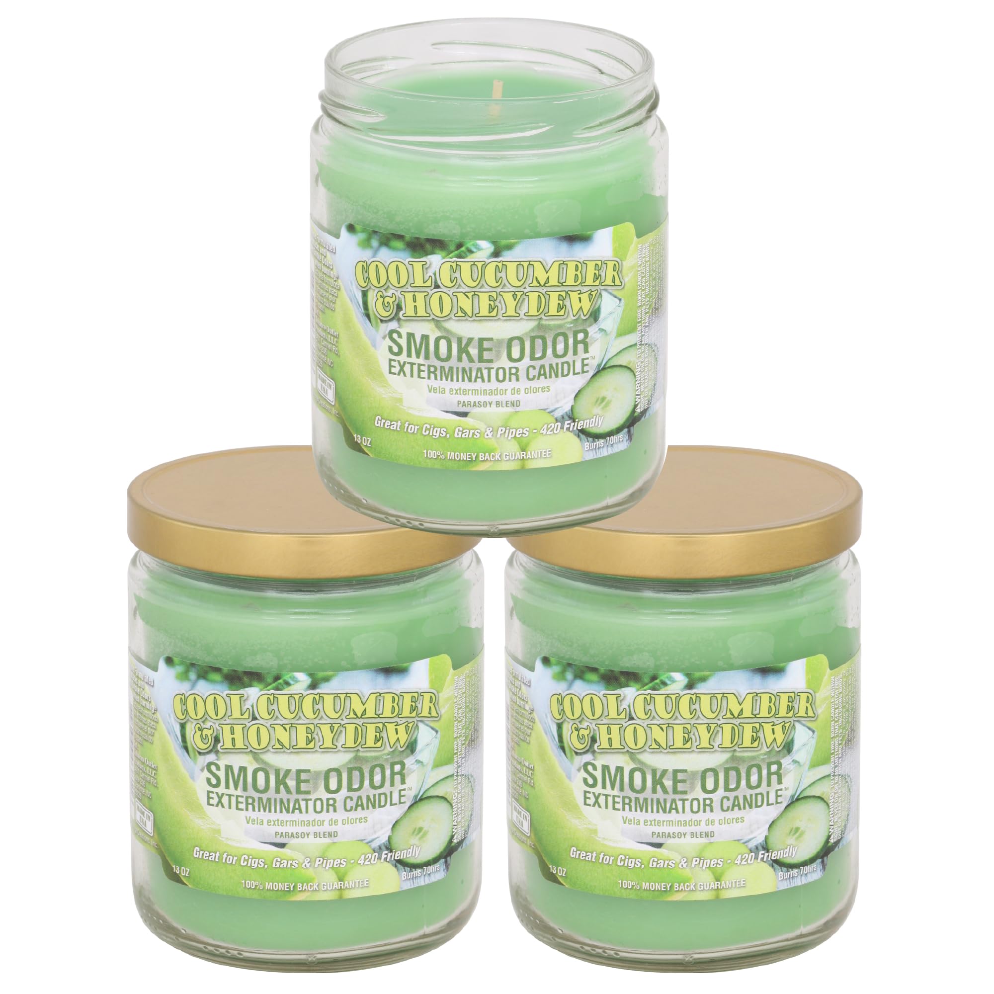 Smoke Odor Exterminator jar candle offers fresh scents in cool cucumber and honeydew.