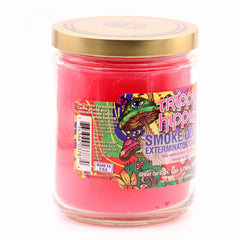 Smoke Odor Exterminator jar candle Trippy Hippie in a living room for odor reduction