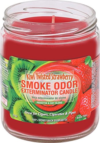 Smoke Odor Exterminator Kiwi Twisted Strawberry jar candle for bright fruity ambiance.