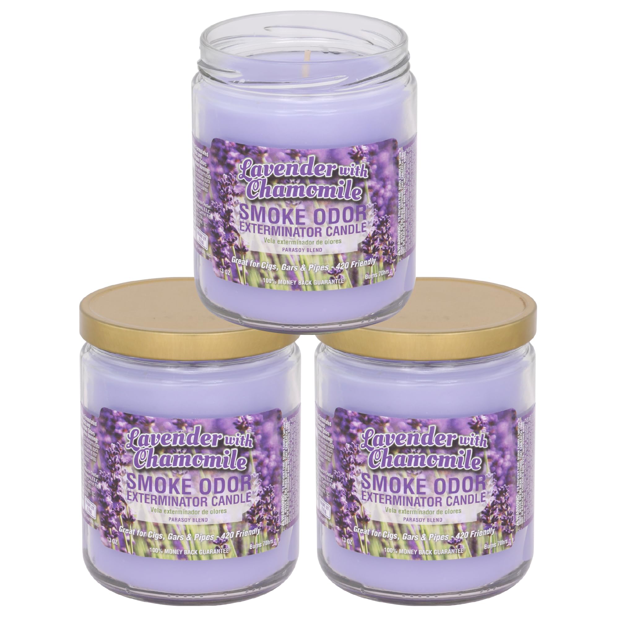 Smoke Odor Exterminator lavender-chamomile-13oz-jar-candle refreshing rooms with a soothing scent.