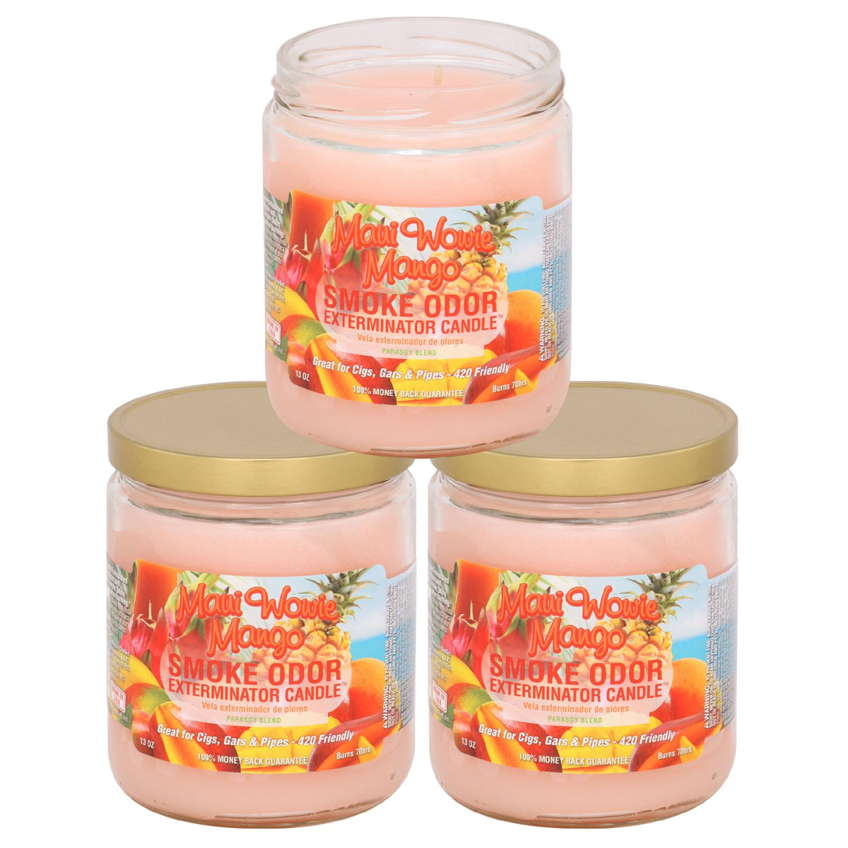 Smoke Odor Exterminator Maui Wowie Mango jar candle neutralizes smoke odors.